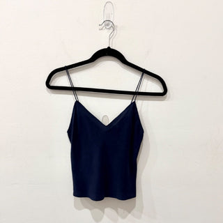 Alice & Olivia Silk Sleeveles Crop V-Neck Camisole Tank Top Navy Blue Women's XS