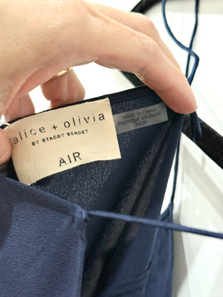 Alice & Olivia Silk Sleeveles Crop V-Neck Camisole Tank Top Navy Blue Women's XS