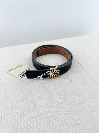 Tory Burch leather belt reversible with logo buckle, 34 / M