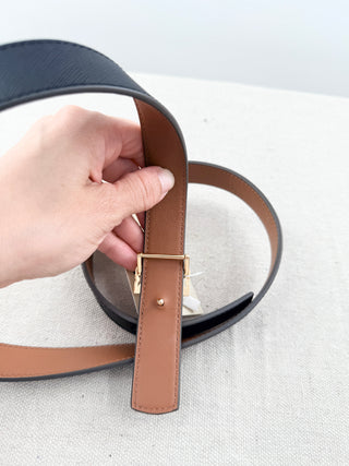 Tory Burch leather belt reversible with logo buckle, 34 / M