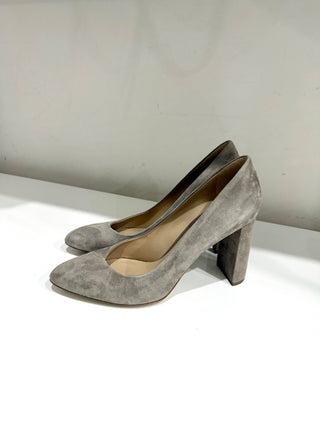NWOT M.Gemi Lustro Suede Almond Toe Block Heel Pump Shoes Gray Womens Size EU 39