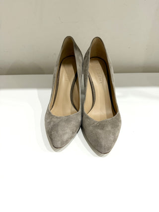 NWOT M.Gemi Lustro Suede Almond Toe Block Heel Pump Shoes Gray Womens Size EU 39