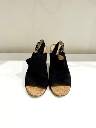 Gianvito Rossi Sierra Suede Cork Block Heel Slingback Sandal Black Women EU 38.5