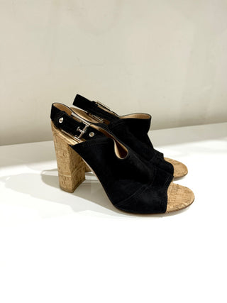 Gianvito Rossi Sierra Suede Cork Block Heel Slingback Sandal Black Women EU 38.5
