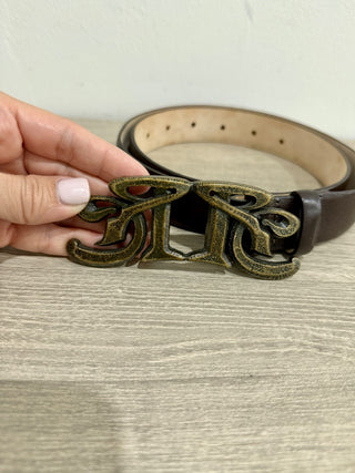 Roberto Cavalli Large Buckle Medium Width Leather Belt brown Size 54 / 105