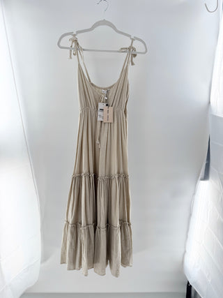 home holiday Stacy Gauze Empired Waist Tiered Midi Sundress Beige Women's Small