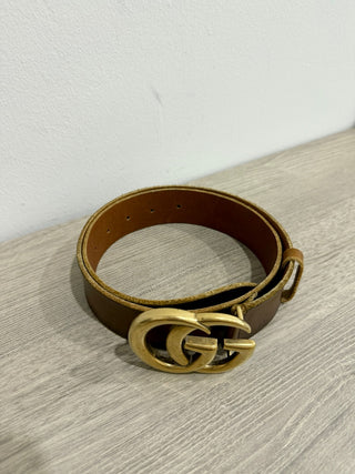 Gucci Vintage Leather GG Marmont Gold Buckle Belt Brown Women's Size 80