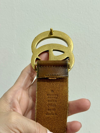 Gucci Vintage Leather GG Marmont Gold Buckle Belt Brown Women's Size 80