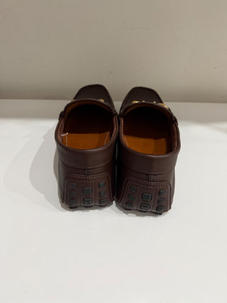 NWOT Gucci Ayrton Webbing-Trim Horsebit Leather Driving Loafers Brown Mens US 12