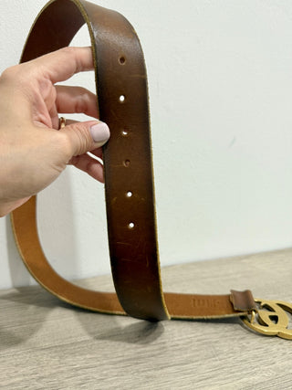 Gucci Vintage Leather GG Marmont Gold Buckle Belt Brown Women's Size 80