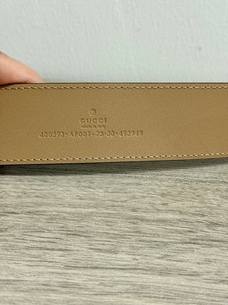 Gucci Leather Wide GG Marmont Gold Buckle Belt Tan Women's Size 75