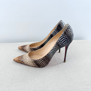 Christian Louboutin Cramoisi Watersnake Decollete 554 Stilettos Pump Gold 40.5