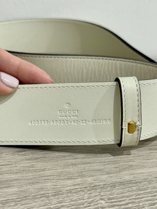 Gucci Leather Wide GG Marmont Gold Buckle Belt White Women's Size 80