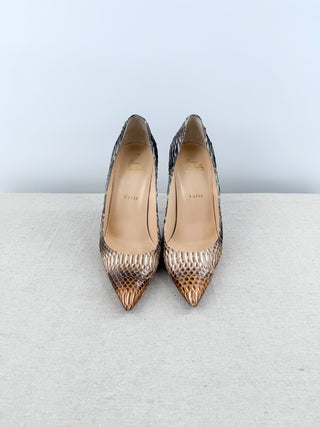 Christian Louboutin Cramoisi Watersnake Decollete 554 Stilettos Pump Gold 40.5
