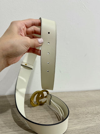 Gucci Leather Wide GG Marmont Gold Buckle Belt White Women's Size 80