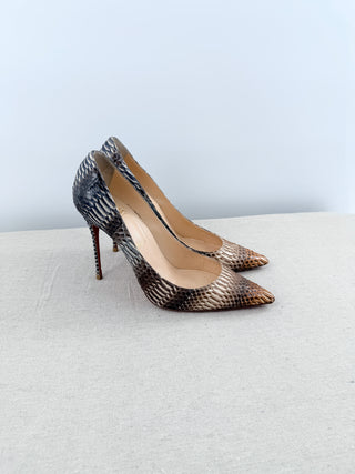 Christian Louboutin Cramoisi Watersnake Decollete 554 Stilettos Pump Gold 40.5