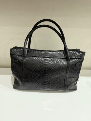 Studio LX Fringe Birkin Snake Black Leather Textured Satchel Handbag
