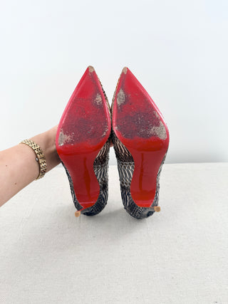 Christian Louboutin Cramoisi Watersnake Decollete 554 Stilettos Pump Gold 40.5