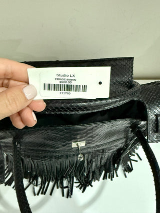 Studio LX Fringe Birkin Snake Black Leather Textured Satchel Handbag