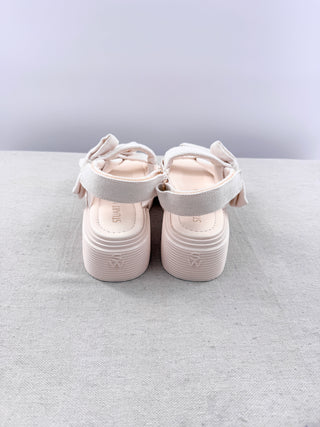 Stuart Weitzman canvas sandals with lugsole platform, 36.5