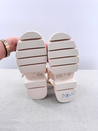 Stuart Weitzman canvas sandals with lugsole platform, 36.5