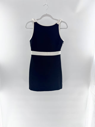 LoveShackFancy Black contrast trim bow mini dress, 0
