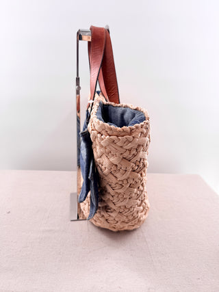 RED Valentino raffia large tote with denim bow