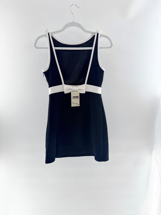LoveShackFancy Black contrast trim bow mini dress, 0