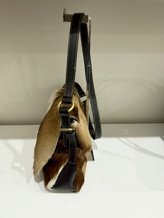 Diane Gail South African Springbok Fur with Leather Trim Crossbody Messenger Bag
