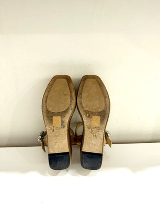 Jimmy Choo Mirabelle 70 Crystal Suede Espadrille Wedge Sandals Beige EU 37.5