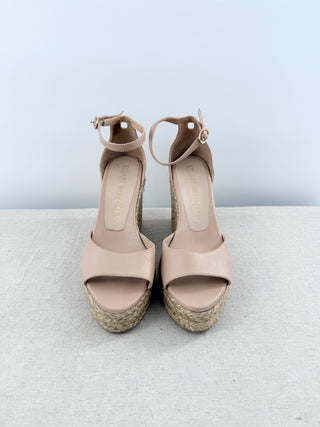 Stuart Weitzman Nudistia Espadrille Ankle Strap Wedge Platform Sandals Beige 9