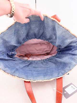 RED Valentino raffia large tote with denim bow