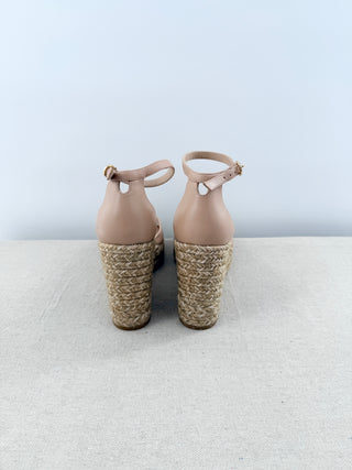 Stuart Weitzman Nudistia Espadrille Ankle Strap Wedge Platform Sandals Beige 9
