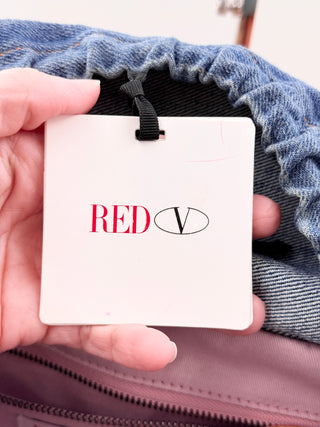 RED Valentino raffia large tote with denim bow