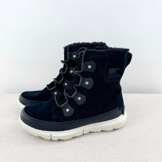 Sorel Explorer II Joan Faux Shearling Lace Up Winter Boots Black Women's 8.5