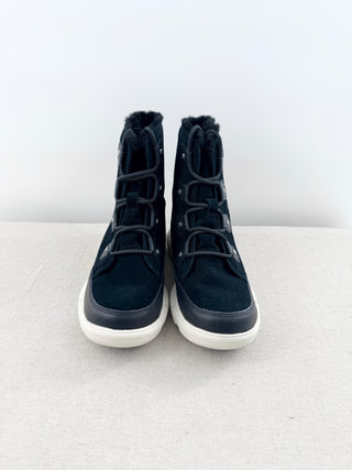 Sorel Explorer II Joan Faux Shearling Lace Up Winter Boots Black Women's 8.5