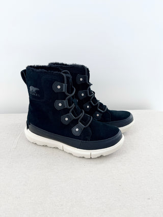 Sorel Explorer II Joan Faux Shearling Lace Up Winter Boots Black Women's 8.5