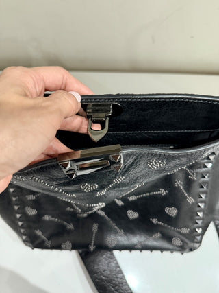 Valentino Rockstud Embossed Leather Square Crossbody Messenger Bag Medium