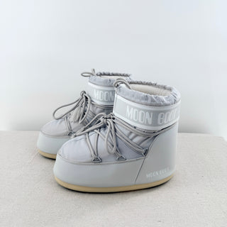 Moon Boot Icon Low Nylon Logo Lace Up Ankle Boots Glacier Grey Women's Size 7