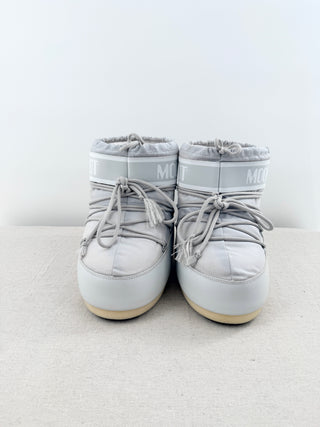 Moon Boot Icon Low Nylon Logo Lace Up Ankle Boots Glacier Grey Women's Size 7