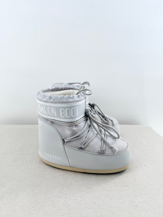 Moon Boot Icon Low Nylon Logo Lace Up Ankle Boots Glacier Grey Women's Size 7
