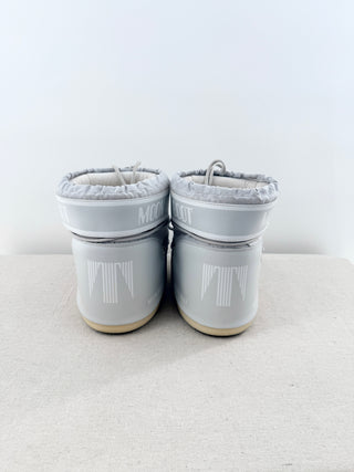 Moon Boot Icon Low Nylon Logo Lace Up Ankle Boots Glacier Grey Women's Size 7