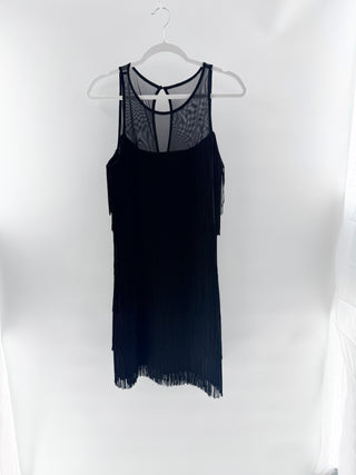 White house black market Black mesh layered fringe dress, M
