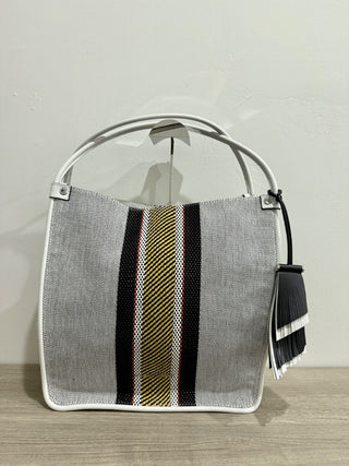 Proenza Schouler Medium Woven Stripes Tote Shoulder Bag White/Black/Yellow