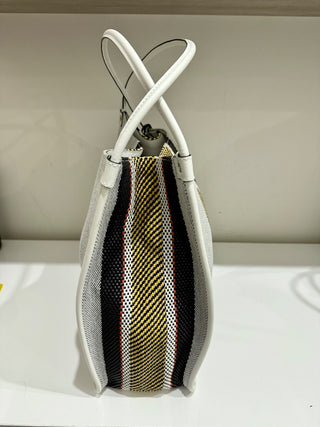Proenza Schouler Medium Woven Stripes Tote Shoulder Bag White/Black/Yellow
