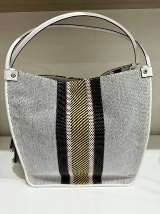Proenza Schouler Medium Woven Stripes Tote Shoulder Bag White/Black/Yellow
