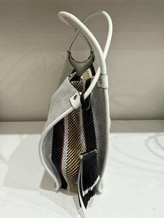 Proenza Schouler Medium Woven Stripes Tote Shoulder Bag White/Black/Yellow