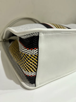 Proenza Schouler Medium Woven Stripes Tote Shoulder Bag White/Black/Yellow