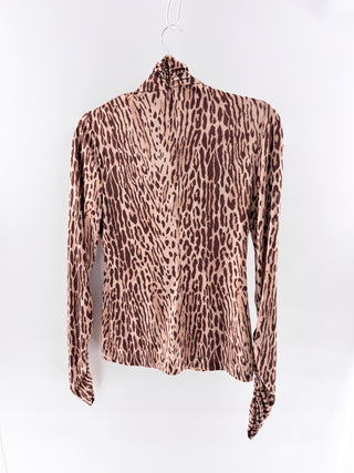 Zimmermann Espionage Leopard Jersey Turtleneck Blouse Top Beige Women's Size 0