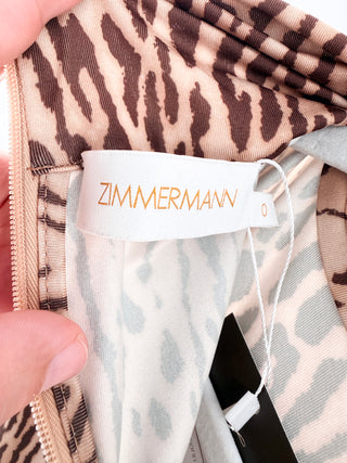 Zimmermann Espionage Leopard Jersey Turtleneck Blouse Top Beige Women's Size 0